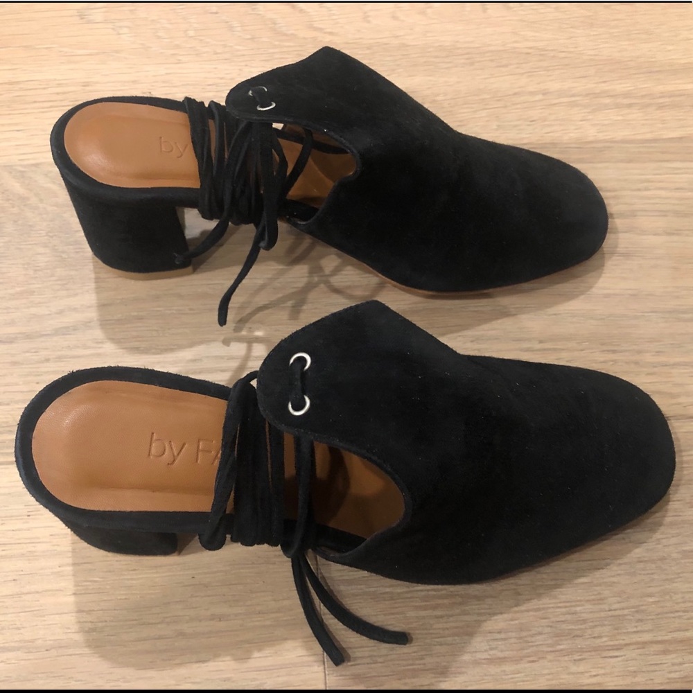 NWB By Far Black Suede Lace Up Heels